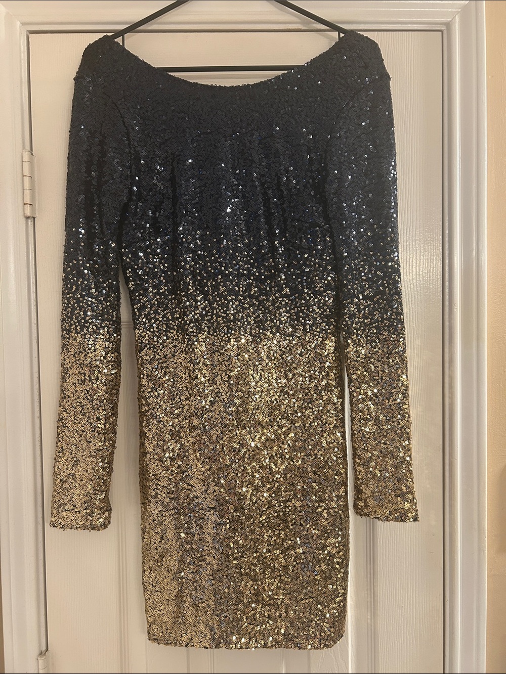 Black and Gold Sequin Ombre Long-Sleeve Dress